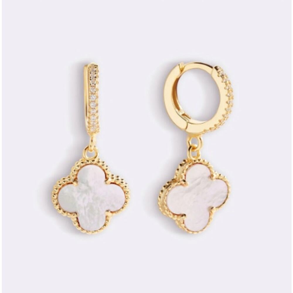Mint & Lilly Pave Clover Drop Earrings*Mother of Pearl*18K over Sterling Silver